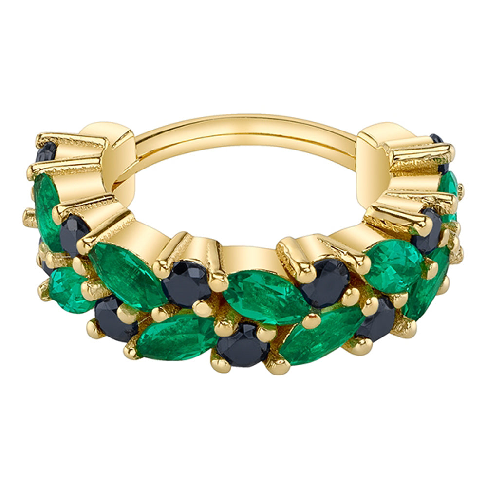 "Isabella" Hinge Ring in Gold & Platinum with Chatham Emerald & Black Diamonds
