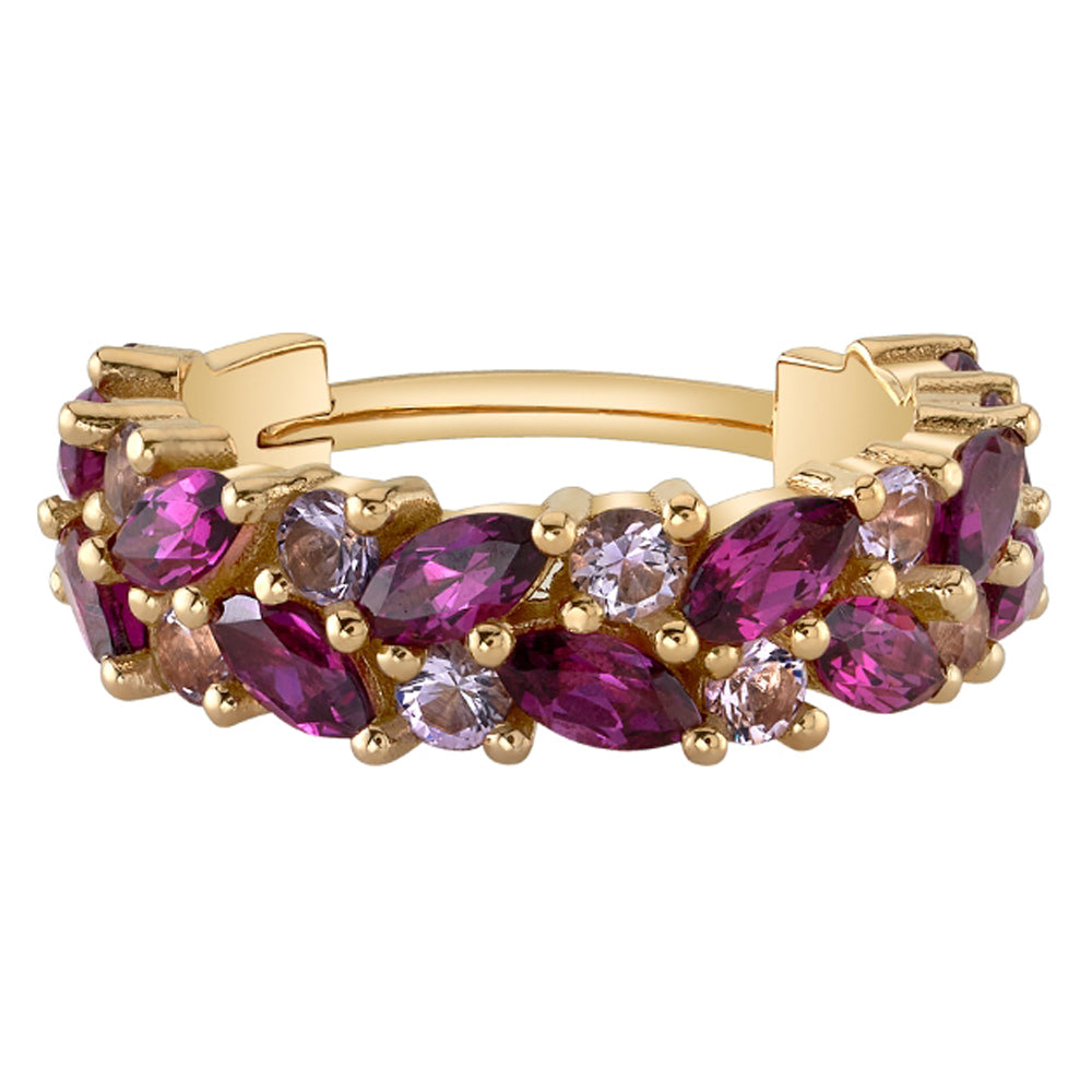 "Isabella" Hinge Ring in Gold with Rhodolite & Light Amethyst