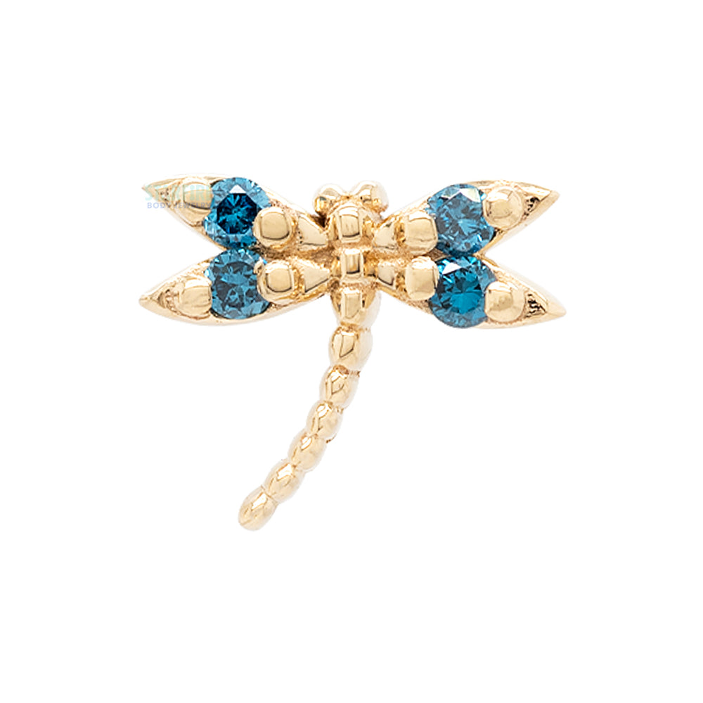 "Damselfly" Threaded End in Gold with Ocean Blue Diamonds