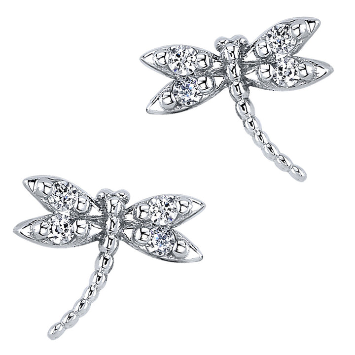 "Damselfly" Threaded End in Gold with White CZ's