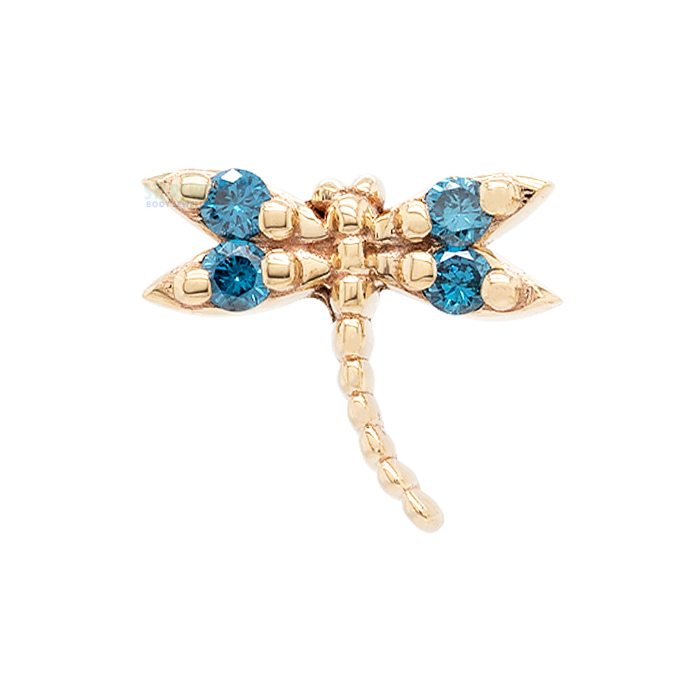 threadless: "Damselfly" Pin in Gold with Ocean Blue Diamonds