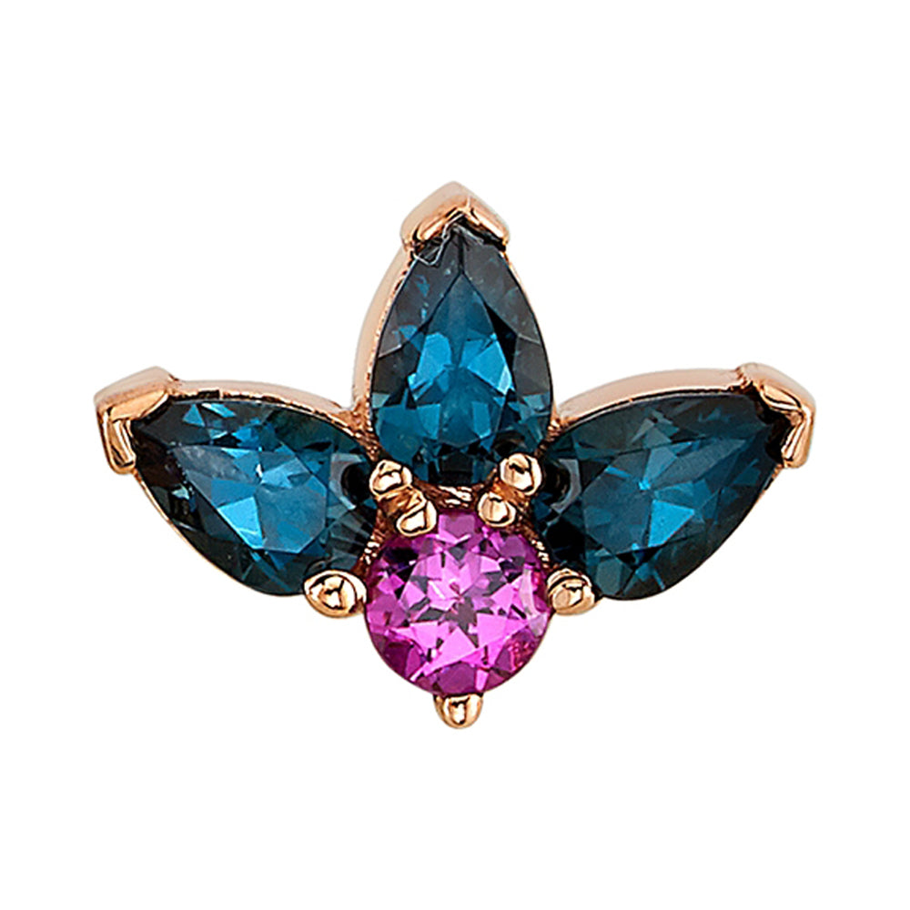 "Miss You!" Threaded End in Gold with London Blue Topaz & Pink Sapphire