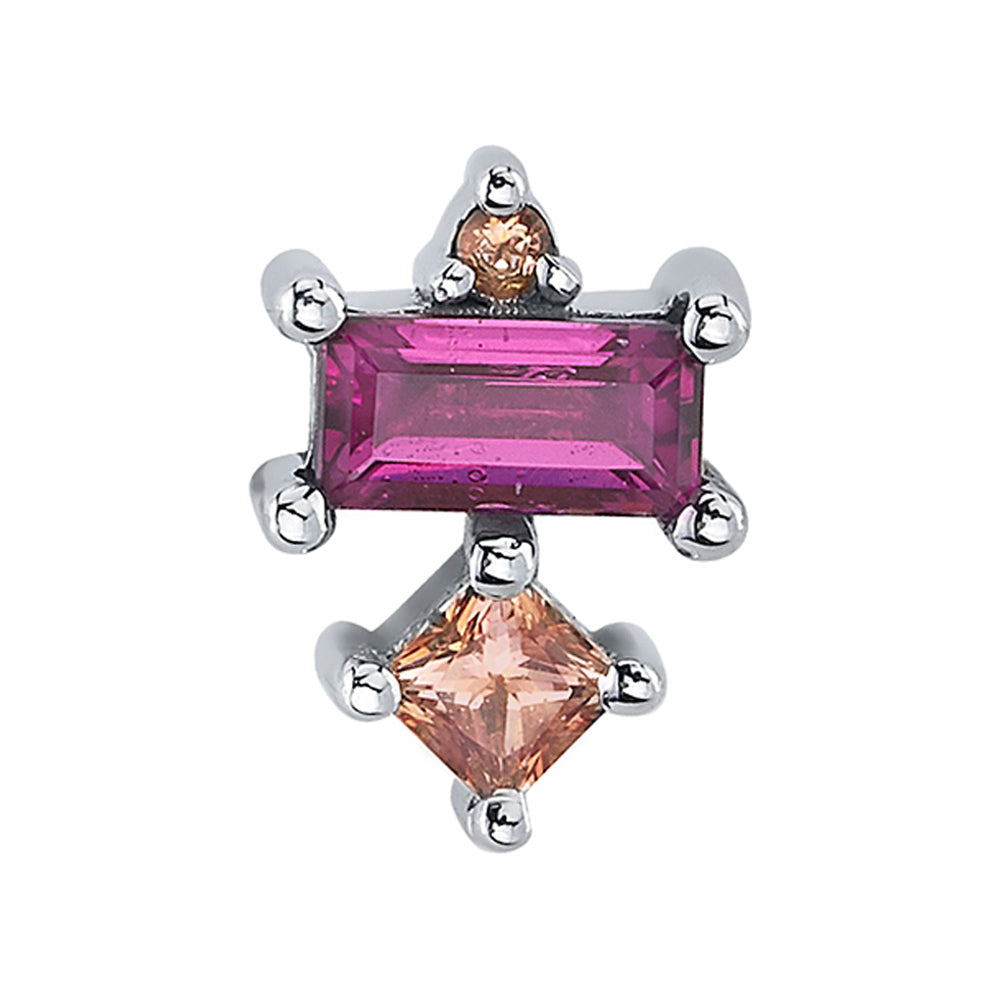 "Tetra" Threaded End in Gold & Platinum with Champagne Sapphire & Rhodolite