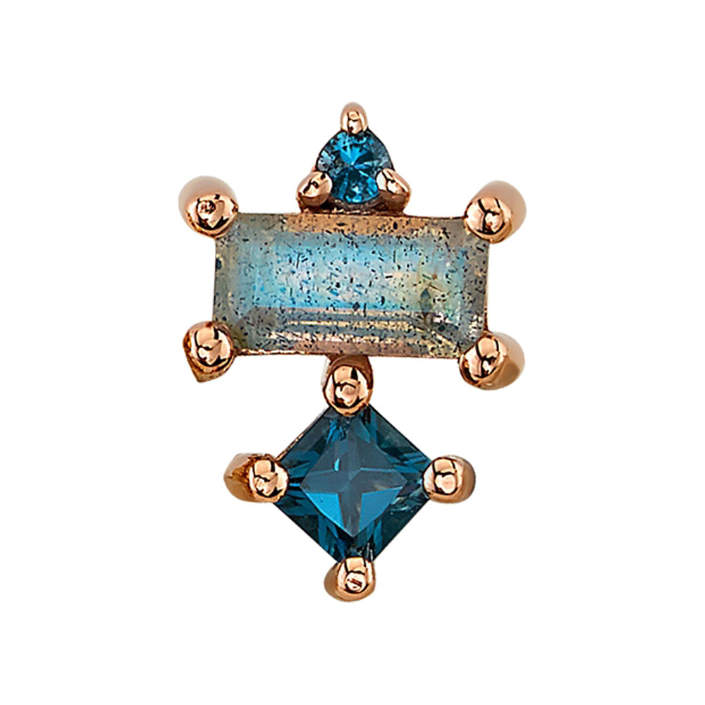 "Tetra" Threaded End in Gold with London Blue Topaz & Labradorite