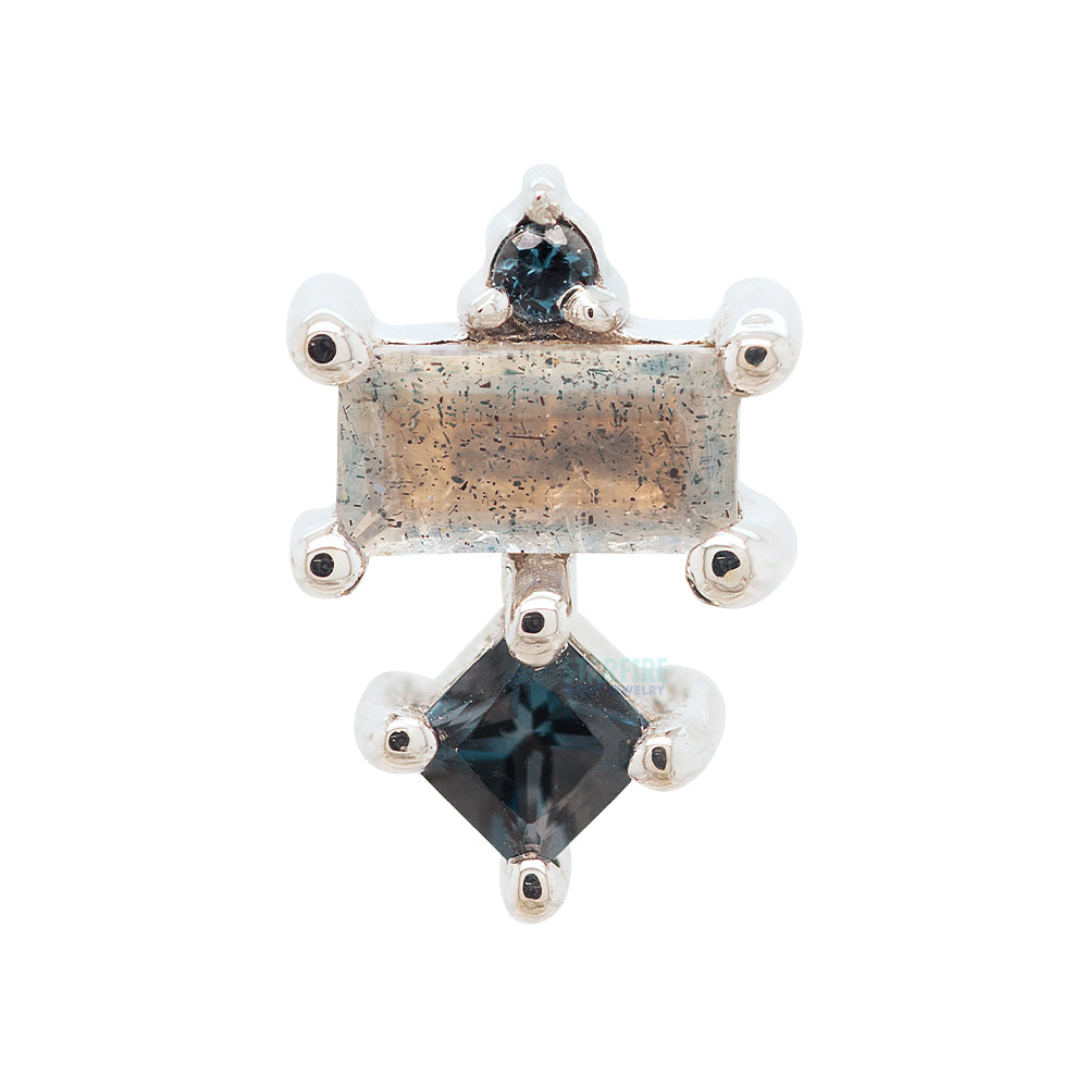 "Tetra" Threaded End in Gold & Platinum with London Blue Topaz & Labradorite