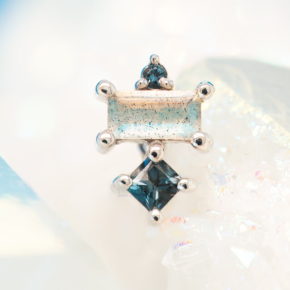 "Tetra" Threaded End in Gold & Platinum with London Blue Topaz & Labradorite