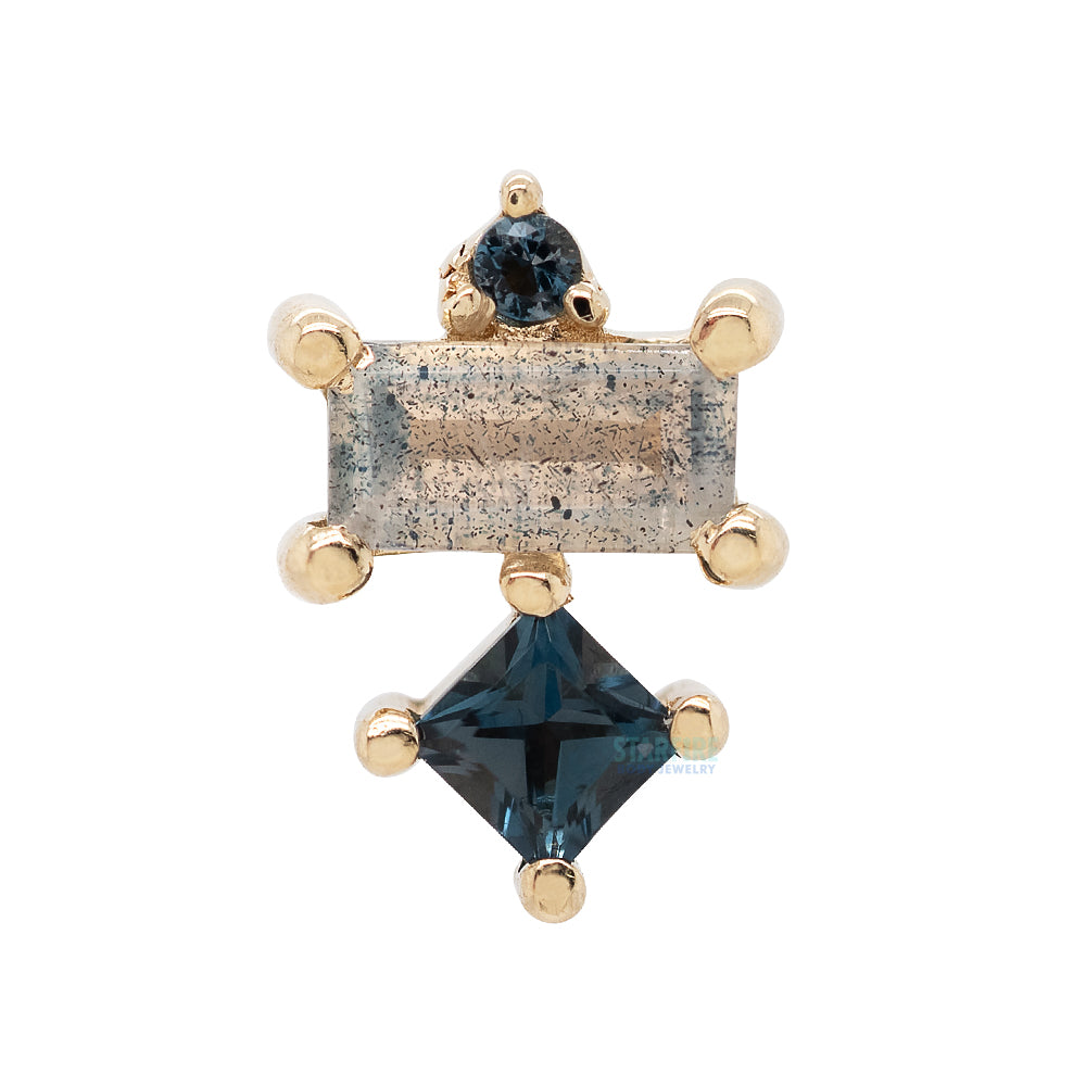 "Tetra" Threaded End in Gold & Platinum with London Blue Topaz & Labradorite