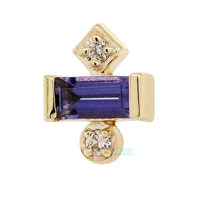 "Tesla Babe" Threaded End in Gold with Iolite & Champagne Diamonds
