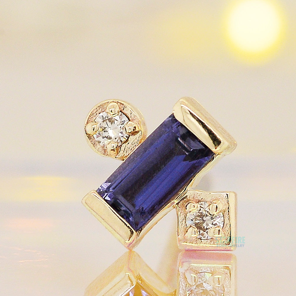 "Tesla Babe" Threaded End in Gold with Iolite & Champagne Diamonds