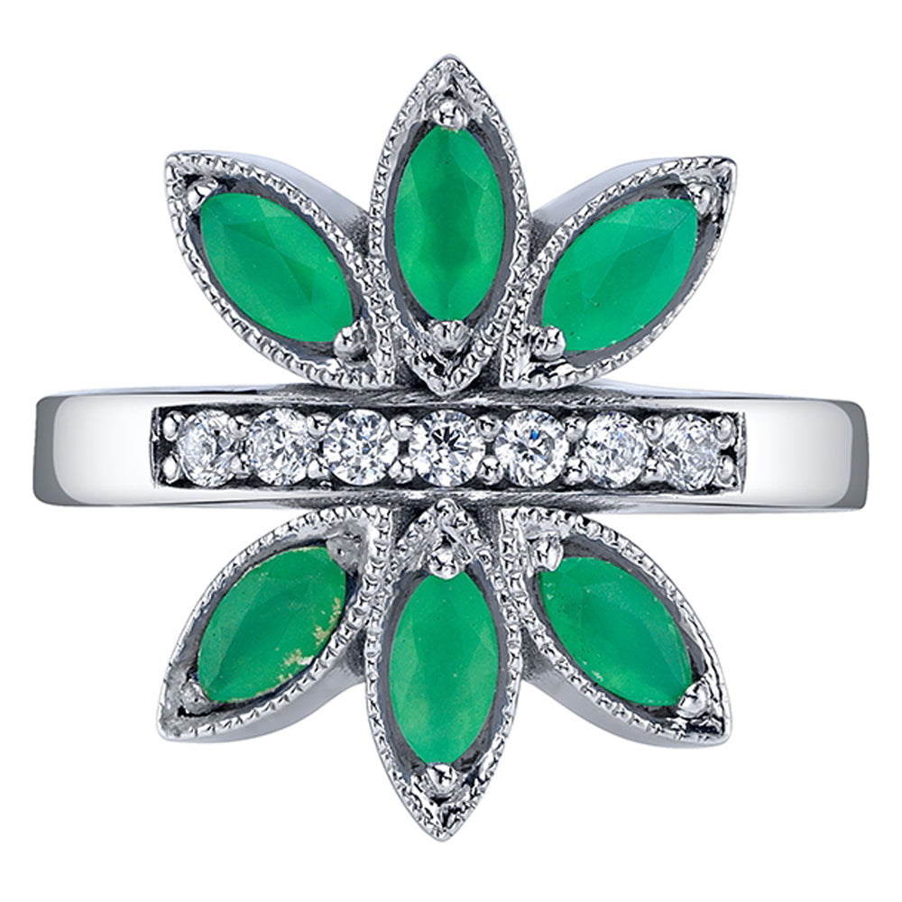"Tenaya" Hinge Ring in Gold & Platinum with Faceted Chrysoprase & White CZ's
