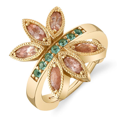 "Tenaya" Hinge Ring in Gold with Oregon Sunstone & Mint Beryl