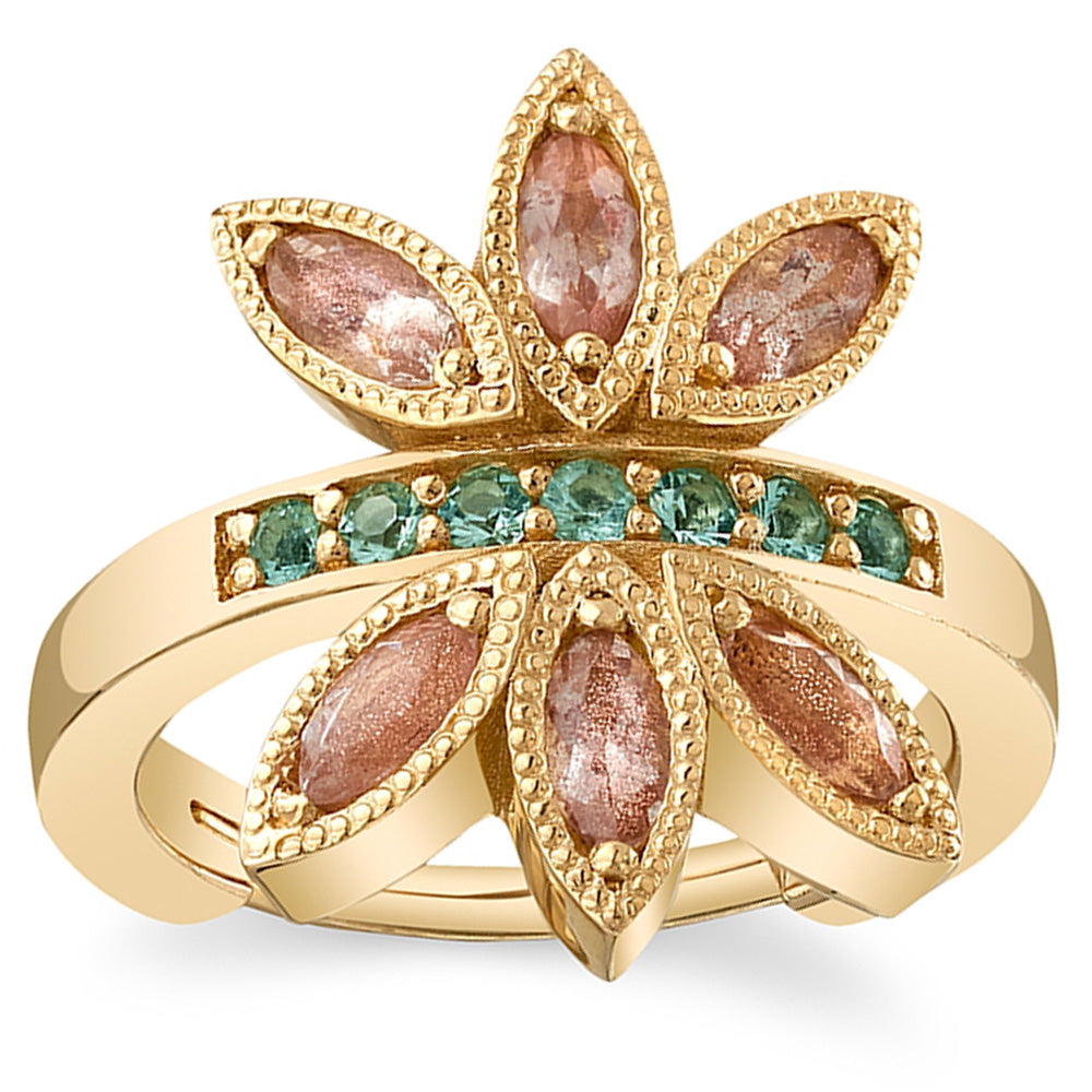 "Tenaya" Hinge Ring in Gold & Platinum with Oregon Sunstone & Mint Beryl