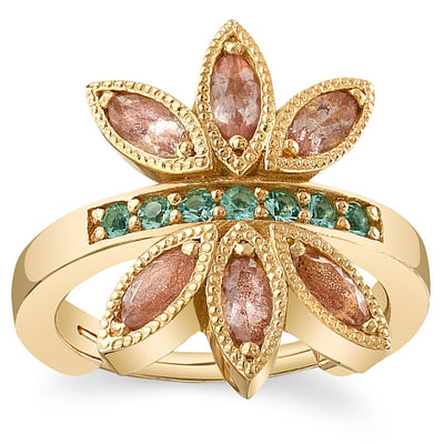 "Tenaya" Hinge Ring in Gold with Oregon Sunstone & Mint Beryl