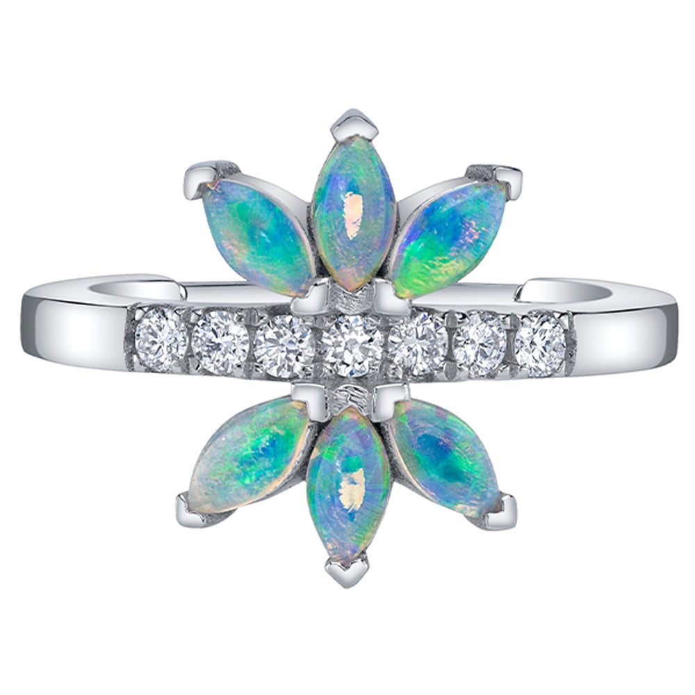 "Fernanda" Hinge Ring in Gold with Genuine White Opal & Diamonds