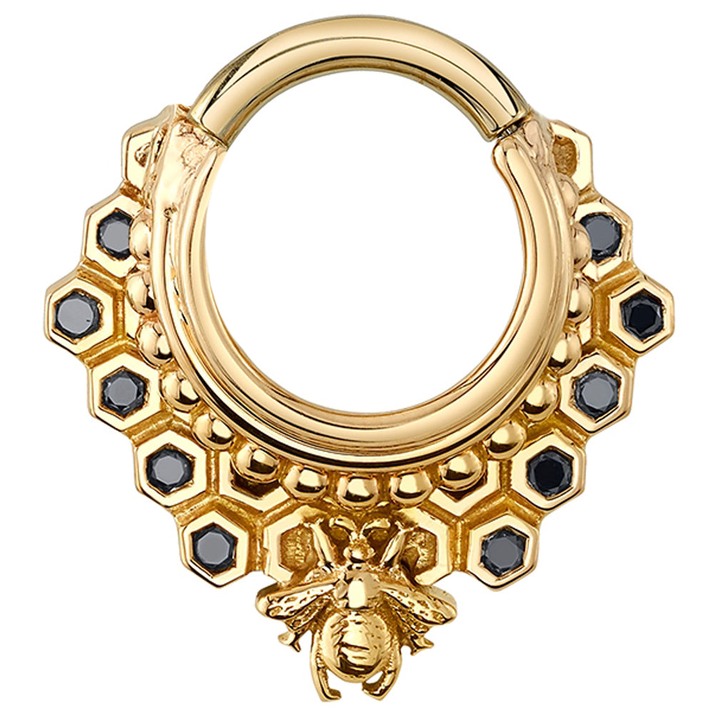 "Queen Bee" Hinge Ring in Gold with Black Diamonds