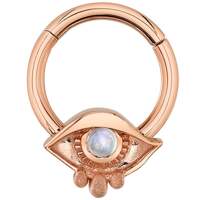 "Woefully Grey" Hinge Ring in Gold with White Moonstone