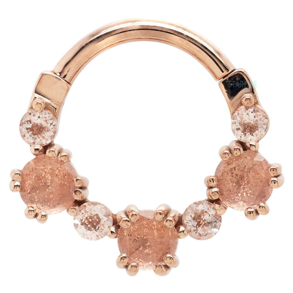 "Ceshea" Hinge Ring in Gold with Faceted & Rose Cut Oregon Sunstone