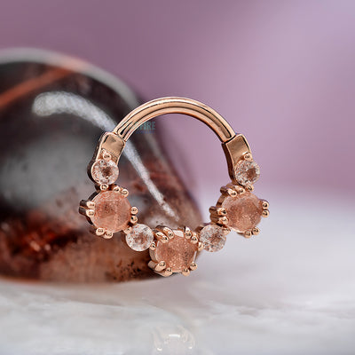 "Ceshea" Hinge Ring in Gold with Faceted & Rose Cut Oregon Sunstone