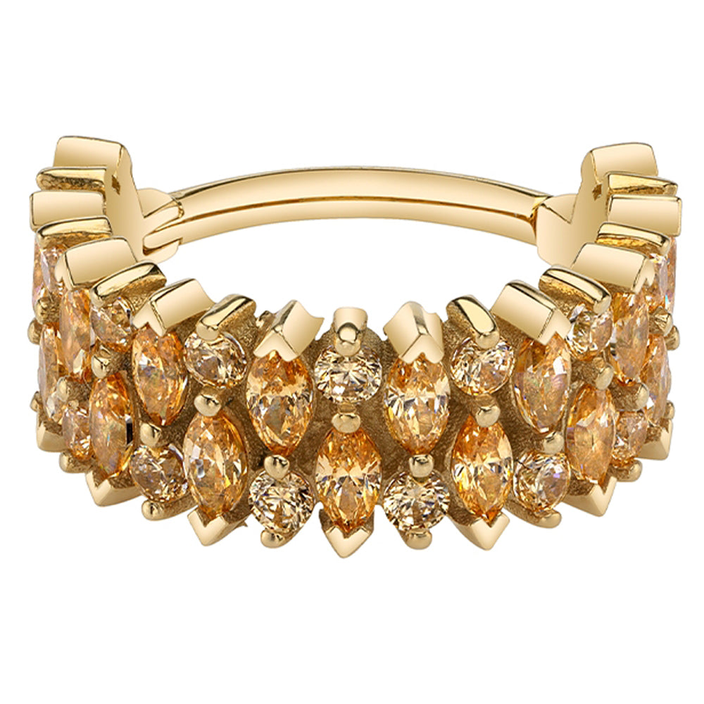 "2 Row Narrows" Hinge Ring in Gold & Platinum with Champagne CZ's