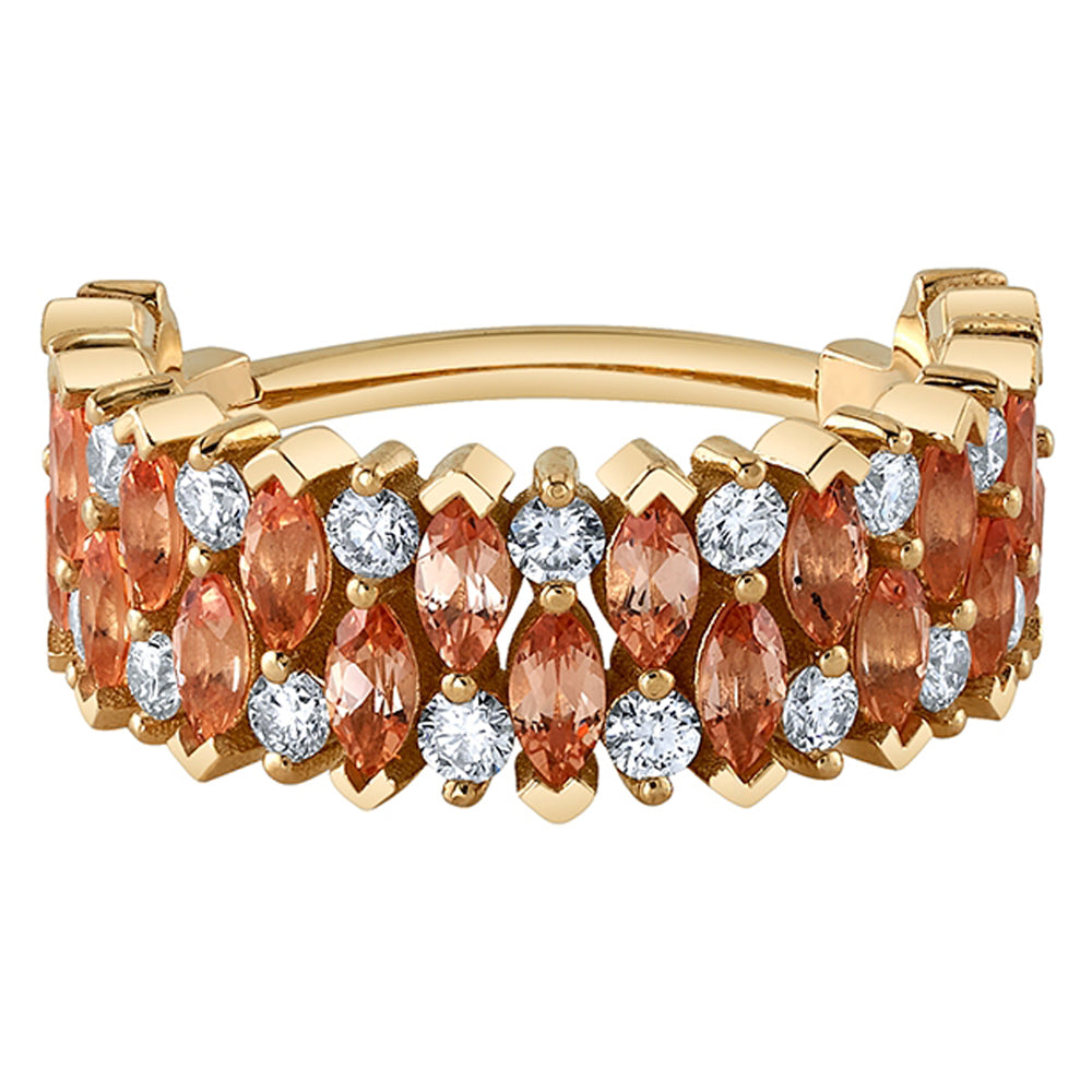 "2 Row Narrows" Hinge Ring in Gold & Platinum with Chatham Champagne Sapphire & Diamonds
