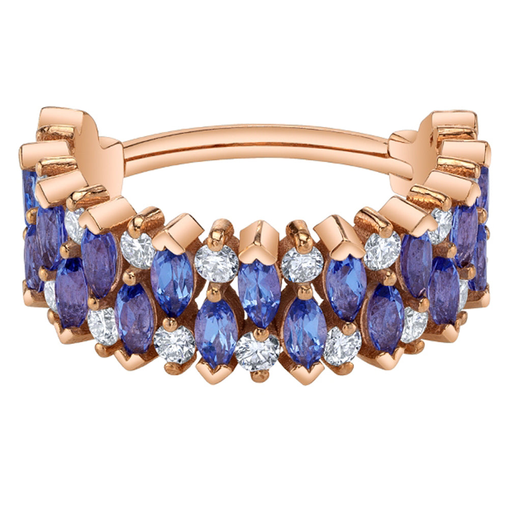 "2 Row Narrows" Hinge Ring in Gold & Platinum with Tanzanite & Diamonds