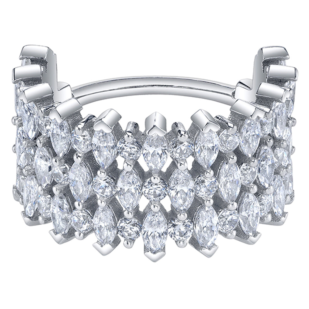 "3 Row Narrows" Hinge Ring in Gold & Platinum with White CZ's