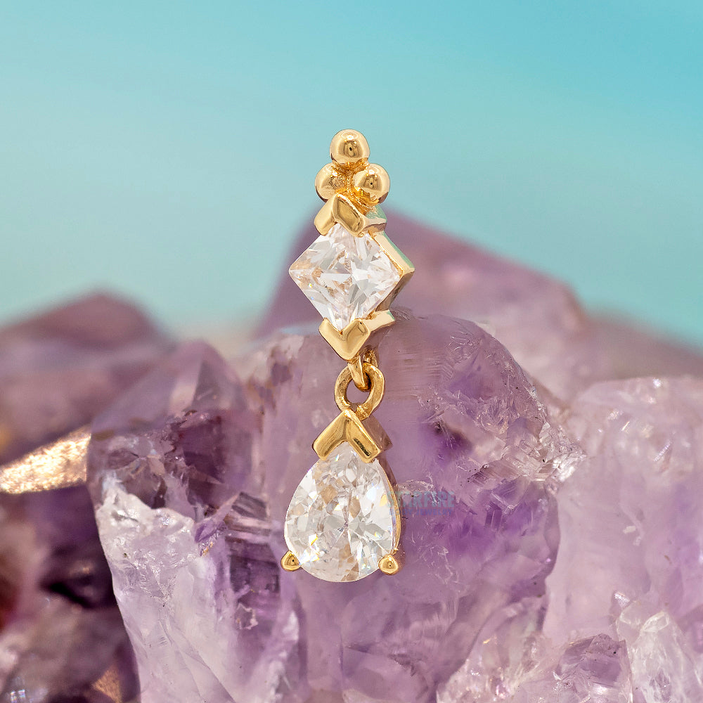 threadless: "Drop Top" End with Dangle in Gold with CZ's