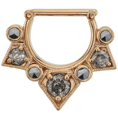 "Shaman" Hinge Ring in Gold with Grey Diamond & Marcasite