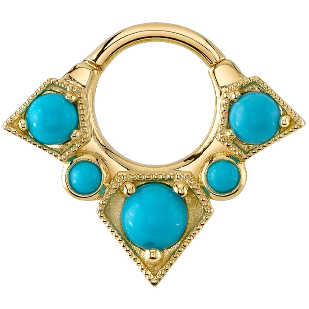 "Shaman Petite" Hinge Ring in Gold with Turquoise