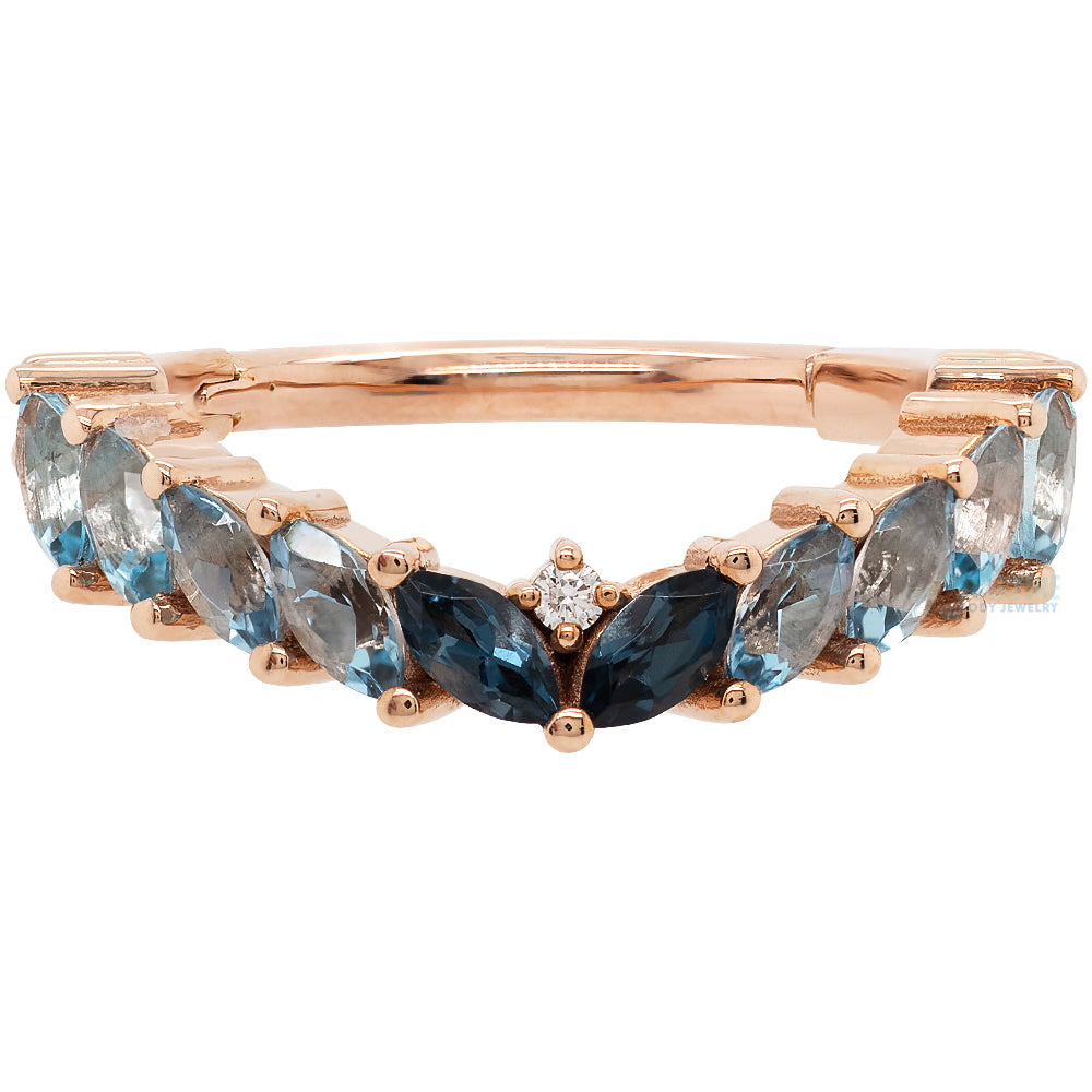 "Carmel" Hinge Ring in Gold & Platinum with London Blue Topaz, Swiss Blue Topaz, Aquamarine & Diamonds