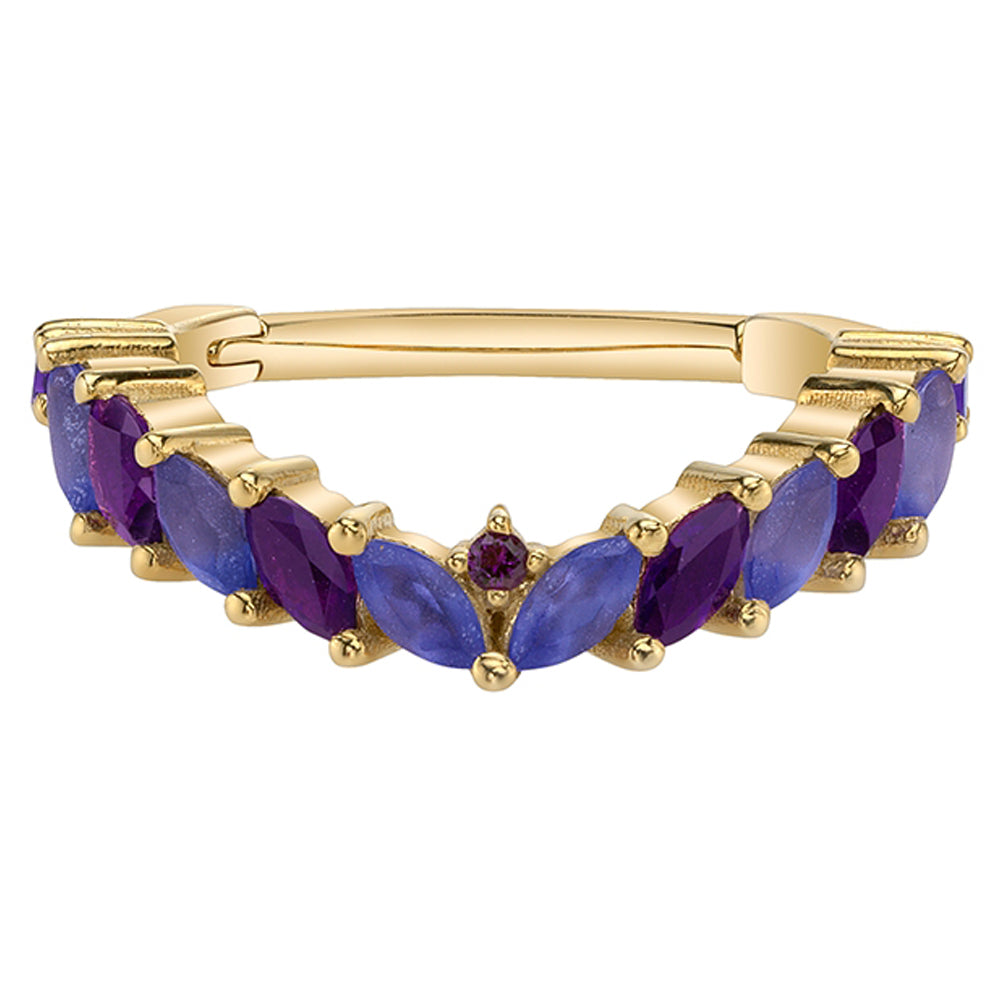 "Carmel" Hinge Ring in Gold with Amethyst & Sandblasted Tanzanites