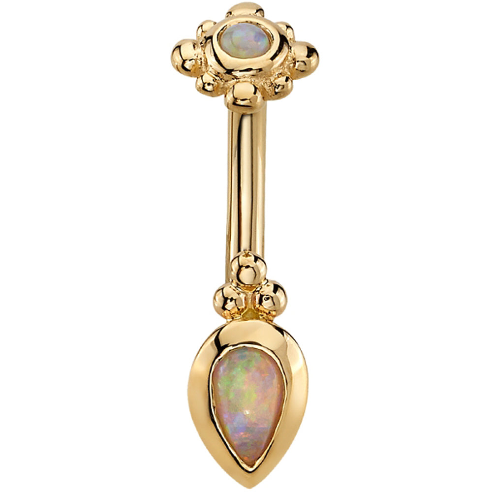 Beaded Pear Navel Curve in Gold with White Opal