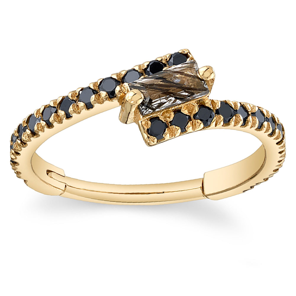 "Finesse Baguette" Hinge Ring in Gold with Tourmalinated Quartz & Black Diamonds