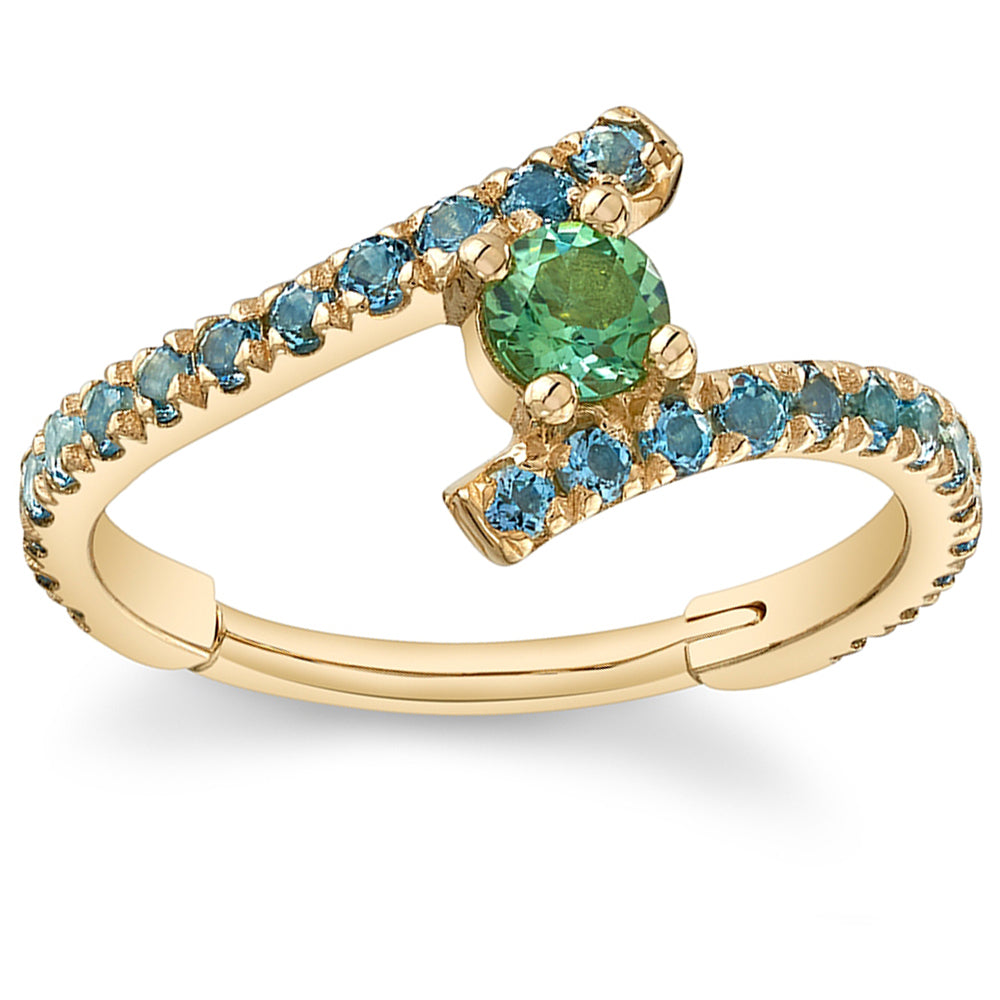 "Finesse Round" Hinge Ring in Gold with Seafoam Tourmaline & Aquamarines