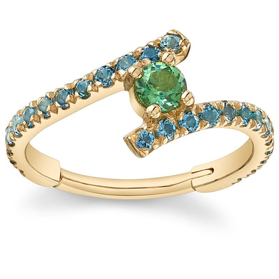 "Finesse Round" Hinge Ring in Gold with Seafoam Tourmaline & Aquamarines