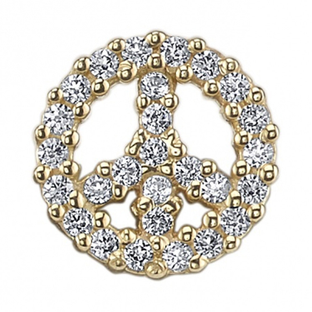 Micro Pave Peace Sign Threaded End in Gold & Platinum with White Sapphires