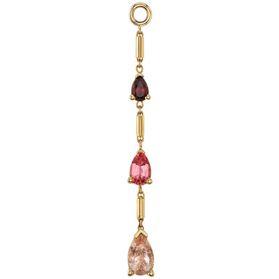 "Three Tears" Chain Charm in Gold with Garnet, Padparadscha Sapphire & Oregon Sunstone