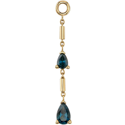 "Two Tears" Chain Charm in Gold with London Blue Topaz'