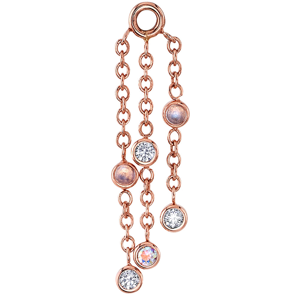 "Innocence" Chain Charm in Gold with Rainbow Moonstone, Diamonds & Mercury Mist Topaz