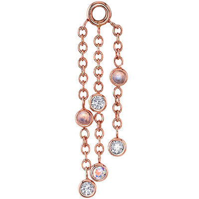 "Innocence" Chain Charm in Gold with Rainbow Moonstone, Diamonds & Mercury Mist Topaz