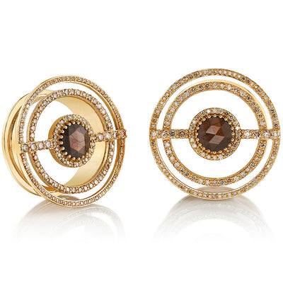 "Grover" Earlets in Gold with Champagne Diamond & Zawadi Sapphire