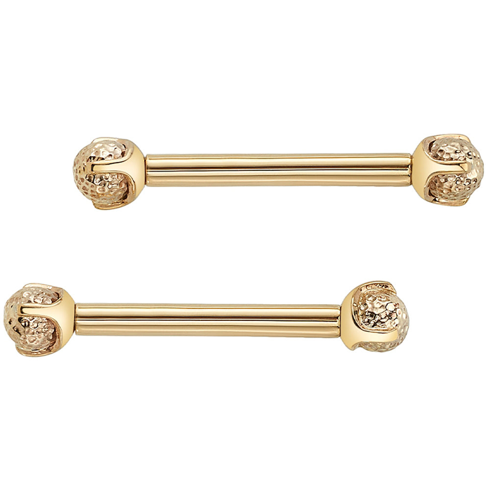 Hammered Bead Prong Nipple Barbells in Gold