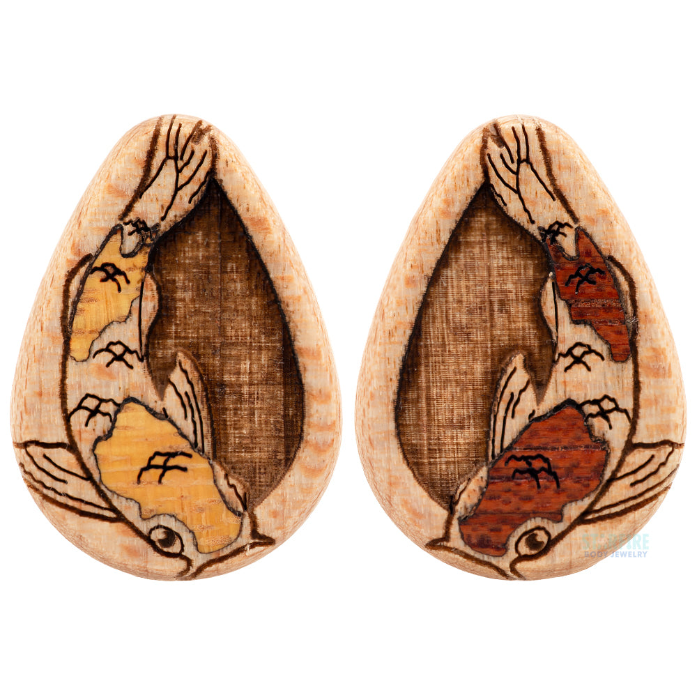 Koi Wood Teardrop Inlay Plugs