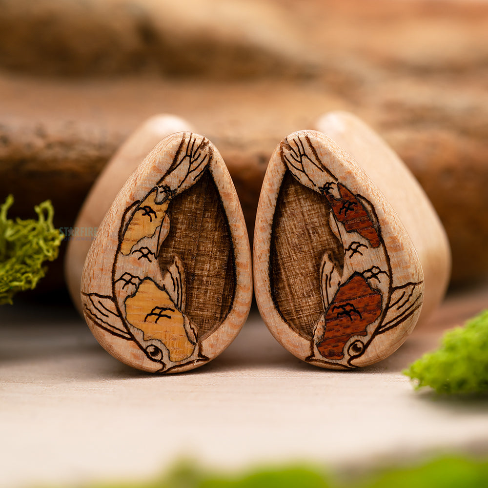 Koi Wood Teardrop Inlay Plugs