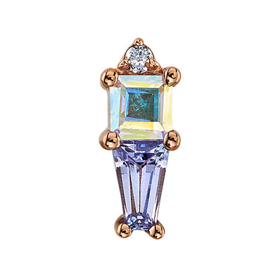 "Kappa" Threaded End in Gold with DIAMOND, Mercury Mist Topaz & Tanzanite