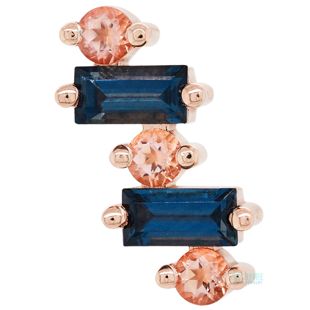 "Divina" Threaded End in Gold with London Blue Topaz & Peach Topaz