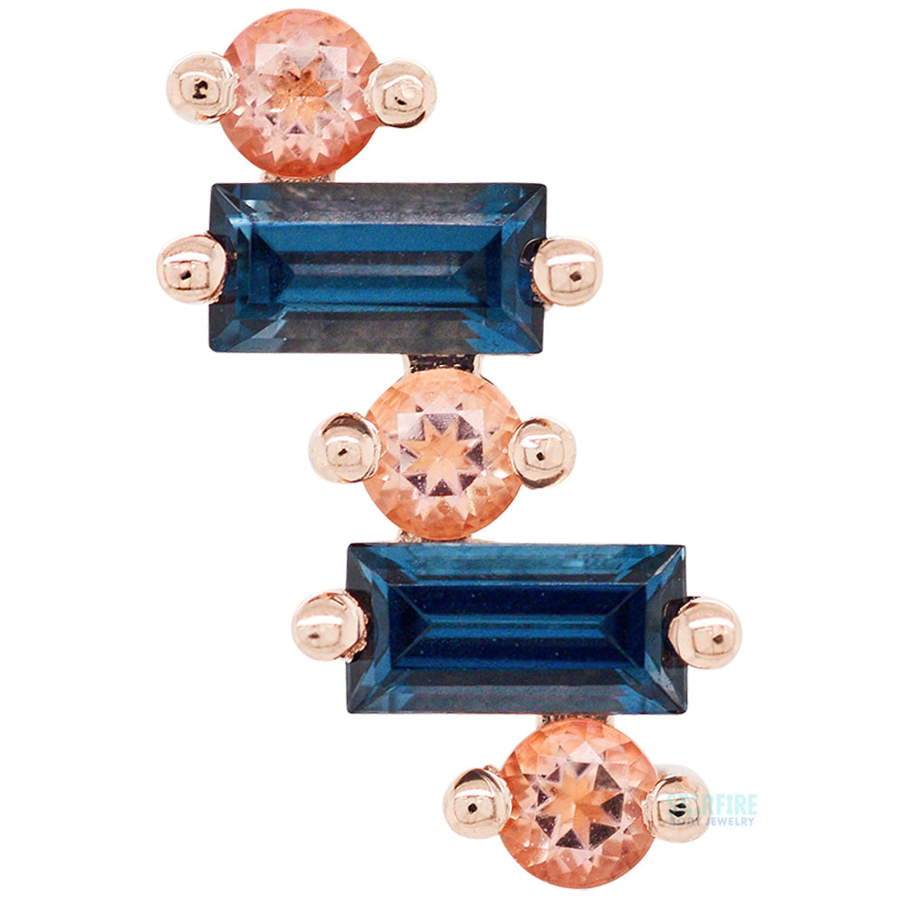 "Divina" Threaded End in Gold with London Blue Topaz & Peach Topaz