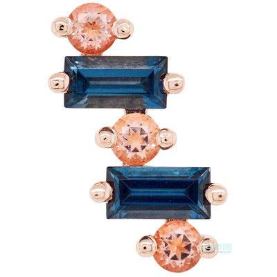 "Divina" Threaded End in Gold with London Blue Topaz & Peach Topaz