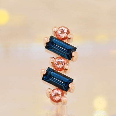 "Divina" Threaded End in Gold with London Blue Topaz & Peach Topaz