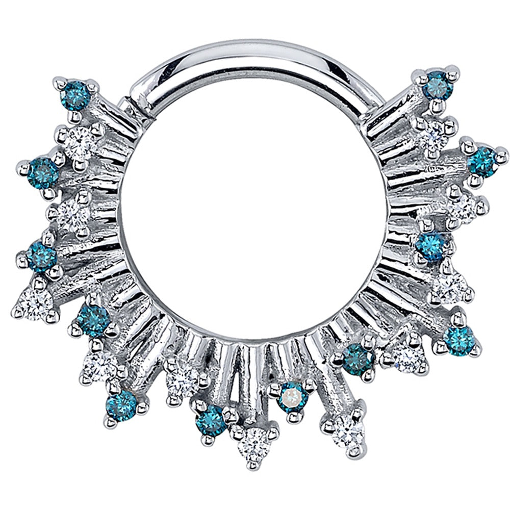 "Frozen" Hinge Ring in Gold with Ocean Blue Diamond & White Diamond